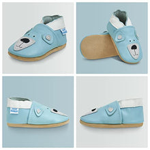 Load image into Gallery viewer, Soft Leather Baby Shoes with Suede Soles - Toddler Shoes - Infant Shoes - Pre Walker Shoes - Crib Shoes - Blue Teddy 0-6 Months