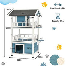 Load image into Gallery viewer, GYMAX Wooden Cat House, Weatherproof Kitten Shelter with Roof, Outdoor Indoor Pets Playhouse Condo for Dogs, Rabbits & Chickens (60 x 60 x 126cm)