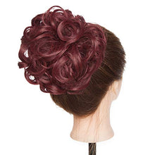 Load image into Gallery viewer, Wine Red Hair Bun Scrunchy Scrunchie Short Messy Curly Wavy Hair Extensions With Combs Clip In Chignon Bun Hairpieces