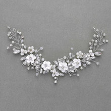 Load image into Gallery viewer, Vakkery Flower Wedding Hair Vine Silver Bride Headband Crystal Bridal Hair Accessories for Women and Girls