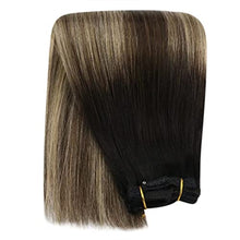 Load image into Gallery viewer, YoungSee Clip in Hair Extensions Balayage 12 Inch Hair Extensions Clip in Natural Hair Black to Dark Brown with Blonde Clip in Extensions Ombre Clip in Human Hair Extensions 7pcs 70g