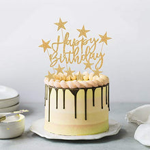 Load image into Gallery viewer, Gold Happy Birthday Cake Toppers, 2 Sets Glitter Cake Topper Banner for Girls Boys Women Man Birthday Cake Decorations, Stars Cupcake Toppers for Kids Birthday Baby Shower Hen Party Supplies (Gold)