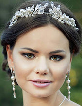 Load image into Gallery viewer, BERYUAN Bridal Leaf Pearl Tiara Women Crown Silver Wedding Hair Accessory Rhinestone Crystal Hair Piece Gift for Her Party Headpiece for Bride Bridesmaid Girls (Silver)