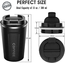 Load image into Gallery viewer, Coffee Cup, Travel Mug Insulated & Reusable Thermal Stainless Steel with Leakproof Lid & Eco-Friendly for Hot & Cold Drinks 380ml (Black)