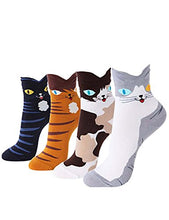 Load image into Gallery viewer, OKIE OKIE Womens Cat Socks - Crazy Cute Animal Dog Owl Print Crew Novelty Fun Funny Gift (Animal - Cute Cat 4pcs)