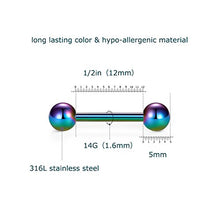 Load image into Gallery viewer, VCMART 7pcs Surgical Steel Tongue Bars Nipple Ring Piercing Barbell 14G