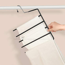 Load image into Gallery viewer, SONGMICS Trousers Hangers, 5-Bar Clothes Hangers, Set of 4, Space-Saving, Open-Ended, Non-Slip Trousers Organisers for Jeans Towels Scarves, Black CRI034B02