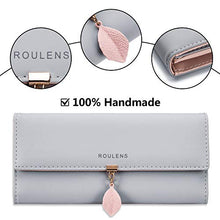 Load image into Gallery viewer, Roulens Ladies Purse, RFID Blocking PU Leather Wallet for Women Leaf Pendant Zipper Coin Long Purse with Multiple Card Slots and Roomy Compartment
