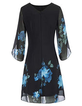 Load image into Gallery viewer, GRACE KARIN Women Formal Loose A Line Chiffon Dress for Wedding Guest 3/4 Sleeve Crew Neck Summer Dress Black with Blue Floral XL