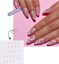 Load image into Gallery viewer, SJOAUET Coffin False Nails with Glue Stickers, Pink nude Medium Fake Nails, 24PCS Short Ballerina Acrylic Press On nails, White line Stick On Nail for Women and Girls No Glue Included