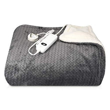 Load image into Gallery viewer, Navaris Electric Blanket - Double Size Heated Over Blanket with 3 Heat Settings and Auto Shut Off Timer - Plush Polyester Bed Throw (Grey/White)