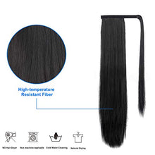 Load image into Gallery viewer, JessLab Long Straight Ponytail Extension and Drawstring Ponytail, 28 Inch Heat Resistant Thick Natural Wrap Around Hairpiece Ponytail Wrap Pony Wig with Magic Paste for Women Girl, Black