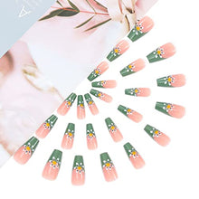 Load image into Gallery viewer, Brishow Coffin False Nails Short Fake Nails French Flowers Press on Nails Bellarina Acrylic Stick on Nails 24pcs for Women and Girls