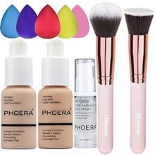 Load image into Gallery viewer, 2 PCS PHOERA Foundation Full Coverage Foundation PHOERA Primer,Kabuki Makeup Brushes Foundation Brush Powder Brush,5 Makeup Sponge,30ml PHOERA Matte Oil Control Concealer (Buff Beige #104)(Nude #102)