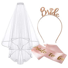 Load image into Gallery viewer, Bride to Be Sash and Veil, Hen Party Accessories with Tiara Bride to Be Sash Bride Headband for Bridal Shower, Rose Gold Wedding Hen Do Decorations for Bride Bachelorette Hen Night Party Games
