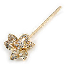 Load image into Gallery viewer, Avalaya 2 Bridal/Prom Clear Crystal Flower Hair Grips/Slides in Gold Tone - 65mm Across