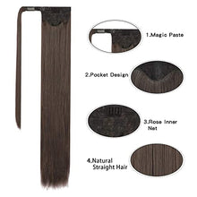 Load image into Gallery viewer, FESHFEN 24" Long Straight Wrap around Ponytail Extensions Synthetic Clip in Ponytail Hair Extensions Hairpiece for Women 130g, Medium Brown