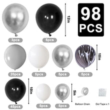 Load image into Gallery viewer, Black Balloon Arch Kit, 98pcs Chrome Silver Gray Agate Black and White Latex Balloon Garland Arch for Men Women Birthday Wedding New Year Halloween Graduation or Retirement Party
