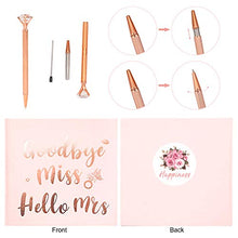 Load image into Gallery viewer, HOWAF Goodbye Miss Hello Mrs Notebook Pink & Rose Gold Hen Party Guest Book Team Bride Advice Book Hen Party Keepsake Gift For The Bride To Be, Includes Rose Gold Diamond Pen