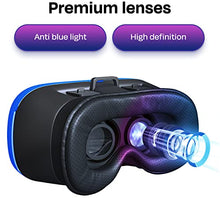Load image into Gallery viewer, VR Headset Compatible with iPhone/Android Phone - Universal Virtual Reality Goggles - Play Your Best Mobile Games 360 Movies with Soft & Comfortable New 3D VR Glasses | Blue | w/Eye Protection