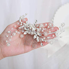 Load image into Gallery viewer, Mayelia Pearl Bride Wedding Hair Comb Silver Hair Clips Crystal Wedding Headpiece Bridal Hair Accessories for Women and Girls