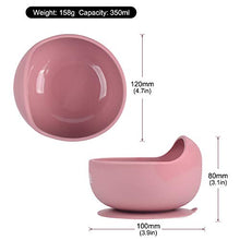Load image into Gallery viewer, New bpa Free Silicone Feeding Set by MONKA - Suction Bowl - Divided Plate - Bamboo Spoon and Fork - Adjustable bib - for Babies and Toddlers - Easy Wipe Clean… (Pink)