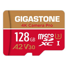 Load image into Gallery viewer, Gigastone Micro SD Card 128GB with SD Adapter + Mini-case, 4K Camera Pro, 4K UHD Video Recording, GoPro SD card Action Camera Compatible, R/W up to 100/50MB/s, MicroSDXC UHS-I A2 V30 U3 Class 10