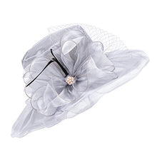 Load image into Gallery viewer, Lawliet Womens Organza Wide Brim Sun Wedding Occasion Patry Feather Cocktail Hat Travel Outgoing A342(Gray)
