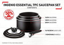 Load image into Gallery viewer, Tefal Ingenio Essential Non-Stick Pots and Pans Set, 7-Piece, Saucepan Set, Compatible with all Hobs Excluding Induction, Black, with Red or Black Button, L2009042