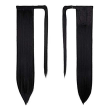 Load image into Gallery viewer, Ponytail Extension 28 Inch Straight Long Wrap Around Pony Tail Extension Magic Paste Ponytail Extension Synthetic Hair Piece Clip in Ponytail Hair Extension for Women Girls, 160g - Dark Black, 1#