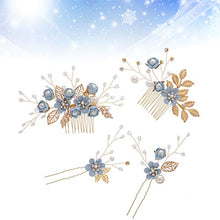 Load image into Gallery viewer, NUOBESTY Wedding Hair Comb, Wedding Hairpins Set Decorative Pearl Comb, Flower Bridal Hair Pins Set, Hair Accessories for Brides Girls 4PCS (Blue)
