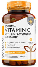 Load image into Gallery viewer, Vitamin C 1000mg – 180 Premium Vegan & Vegetarian Tablets – 6 Month Supply – High Strength Ascorbic Acid – with Added Bioflavonoids & Rosehip – for Normal Immune System – Made in The UK by Nutravita