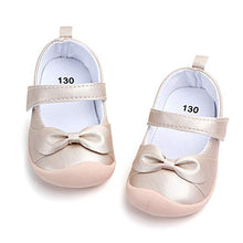 Load image into Gallery viewer, LACOFIA Baby Girls Bowknot Mary Jane Flats Infant Anti-Slip First Walking Shoes Gold Size 3