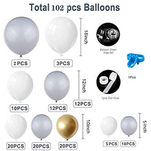 Load image into Gallery viewer, Balloon Arch Kit,102Pcs White Grey Balloon Garland Birthday Party Decoration,With gray, white, gold latex balloons & Tying Tool,Christmas wedding engagement baby shower,Boys and Girls Birthday Party