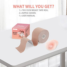 Load image into Gallery viewer, Deilin Boob Tape, Bob Tape for Larger Breasts, 7M Extra-Long Roll Booby Tape with 2pcs Reusable Nipple Covers, Adhesive Bra Breast Lift Tape for Large Breasts A-G Cup, Invisible Under Clothing Beige