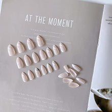 Load image into Gallery viewer, Medium Length Almond Press on Nails with Designs,Nude White Stripes Acrylic Nails Press on,Stick on Nails for Women,Artificial Glue on Nails, Abstract Fake Nails for Nail Art Manicure Decoration