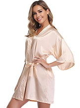 Load image into Gallery viewer, Vlazom Bride Bridesmaid Robes Satin Kimono Bridal Party Robe Dressing Gown, Morning of Wedding Day Robes with Gold Glitter, B-champagne for Bridesmaid, 14-16