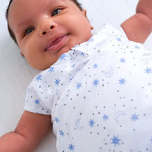 Load image into Gallery viewer, HALO Sleep Sleepsack Swaddle, 1.5 TOG 100% Cotton Swaddle, Newborn Baby Swaddle Blanket, Unisex for Boys and Girls, 0-3 Months, Midnight Moons Blue