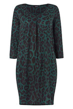 Load image into Gallery viewer, Roman Originals Women Animal Print Dress with Pockets Ladies Leopard Tunic Shift Jersey Stretchy Slouch Office Smock Smart Loose Cocoon Oversized Fit Party Casual V Neck UK - Green & Black - Size 12