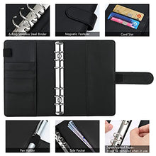 Load image into Gallery viewer, Housolution A6 Budget Binder with Cash Envelopes, PU Leather Notebook Binder Budget Planner 6-Ring Binder Cover with 12 Clear Binder Envelopes Pockets, 12 Expense Budget Sheets & Labels, Black