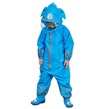 Load image into Gallery viewer, LIVACASA 3D Cute Raincoat Kids Waterproof Breathable Rainsuit All in One Puddle Suits Boys Girls Hooded Muddy Suit with Reflector Lightweight PVC Transparent Hat Brim for Kids Blue S 3-5 Years