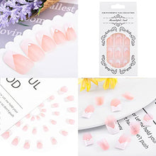 Load image into Gallery viewer, Sethexy Short Square Fake Nails French Ballerina Rhinestone False Nails Glossy Stick on Nails 24Pcs Acrylic Art Press on Nail Tips for Women and Girls