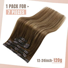 Load image into Gallery viewer, Fshine Clip in Hair Extensions Brown Balayage Hair Chocolate Brown to 27 Caramel Blonde 45cm Hair Extensions7 Pcs 120g Human Remy Hair Extensions Double Weft Clip in Human Hair Extensions 18-Inch
