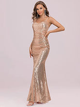 Load image into Gallery viewer, Ever-Pretty Women's Fashion Spaghetti Straps Floor Length Sequins Mermaid Long Evening Party Dresses Rose Gold 12UK