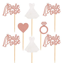 Load image into Gallery viewer, Blumomon 24Pcs Glitter Bride to Be Cupcake Toppers with Diamond Heart Dress Cake Toppers for Bridal Shower Bachelorette Party Hen Party Supplies Engagement Decorations