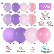 Load image into Gallery viewer, Pink Purple Balloon Garland Arch Kit, 180pcs Pastel Butterfly Stickers Baby Shower Decorations for Girl Birthday Party Bridal Shower Bachelorette Engagement Party Decorations