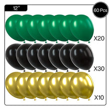 Load image into Gallery viewer, PartyWoo Black Gold and Green Balloons, 60 Pcs 12 Inch Green Balloons, Black Balloons and Gold Balloons, Green Gold Black Balloons for Black Party Decorations, Green Birthday Decorations