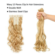 Load image into Gallery viewer, 150g Clip in Hair Extensions for Women,22inch 12Pcs Curly Wavy Synthetic Hair Pieces #27H613 Blonde Long Full Head Clip In Hair Extensions