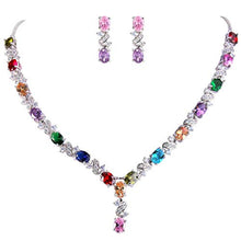 Load image into Gallery viewer, Clearine Women's Wedding Bridal Cubic Zirconia Infinity Y-Shape Necklace Dangle Earrings Set Multicolor Silver-Tone