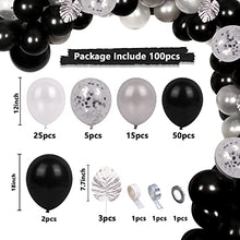 Load image into Gallery viewer, Balloon Arch Garland Maker Kit, 100PCS Black White Silver Balloons for Boys, Girls Birthday Decorations, with Silver Palm Leaf, for Baby Shower, NYE, Wedding, Graduation Party